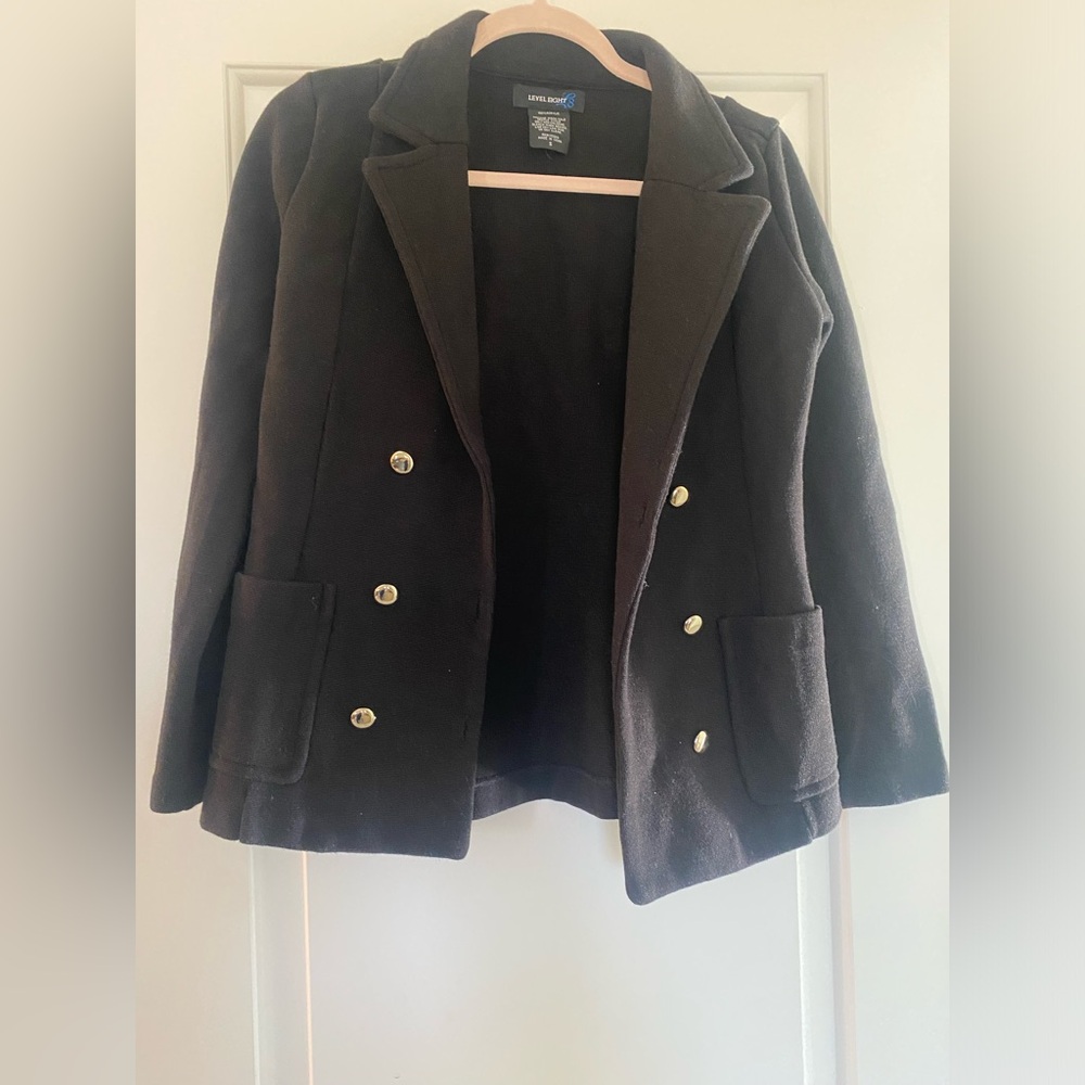 Black Double-Breasted Peacoat with Gold Buttons